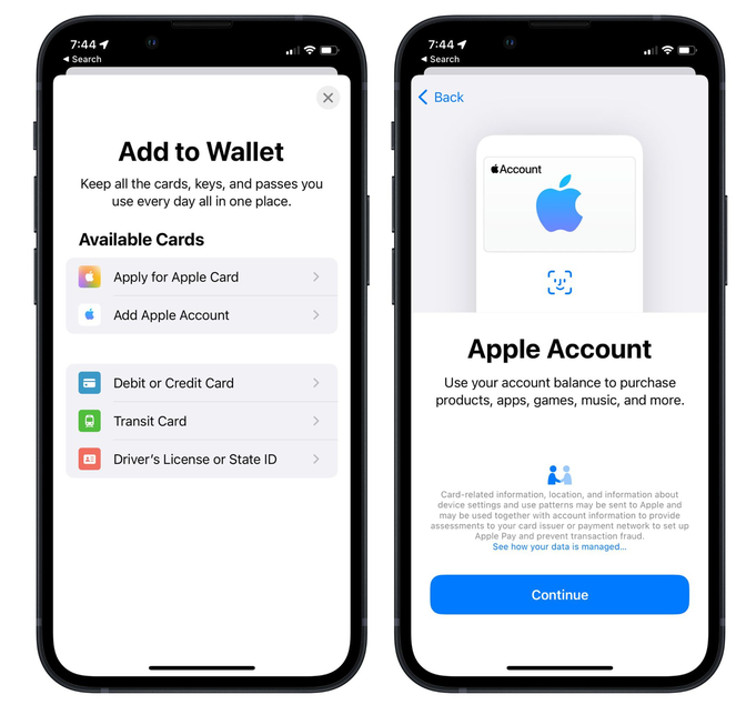 龙泉苹果手机维修分享iOS 15.5钱包App如何添加 Apple 账户 