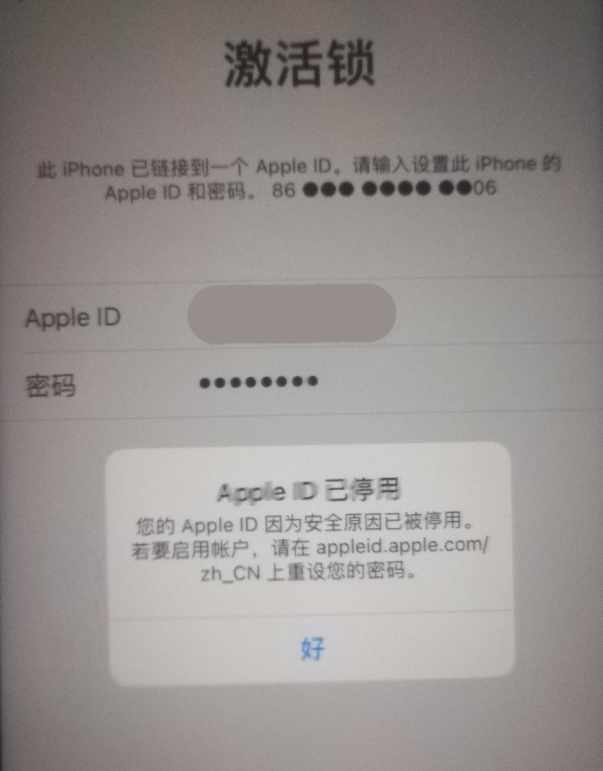龙泉苹果手机维修分享iPhone 12 出现提示“Apple ID 已停用”怎么办 